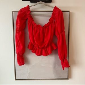Red, long-sleeve top
